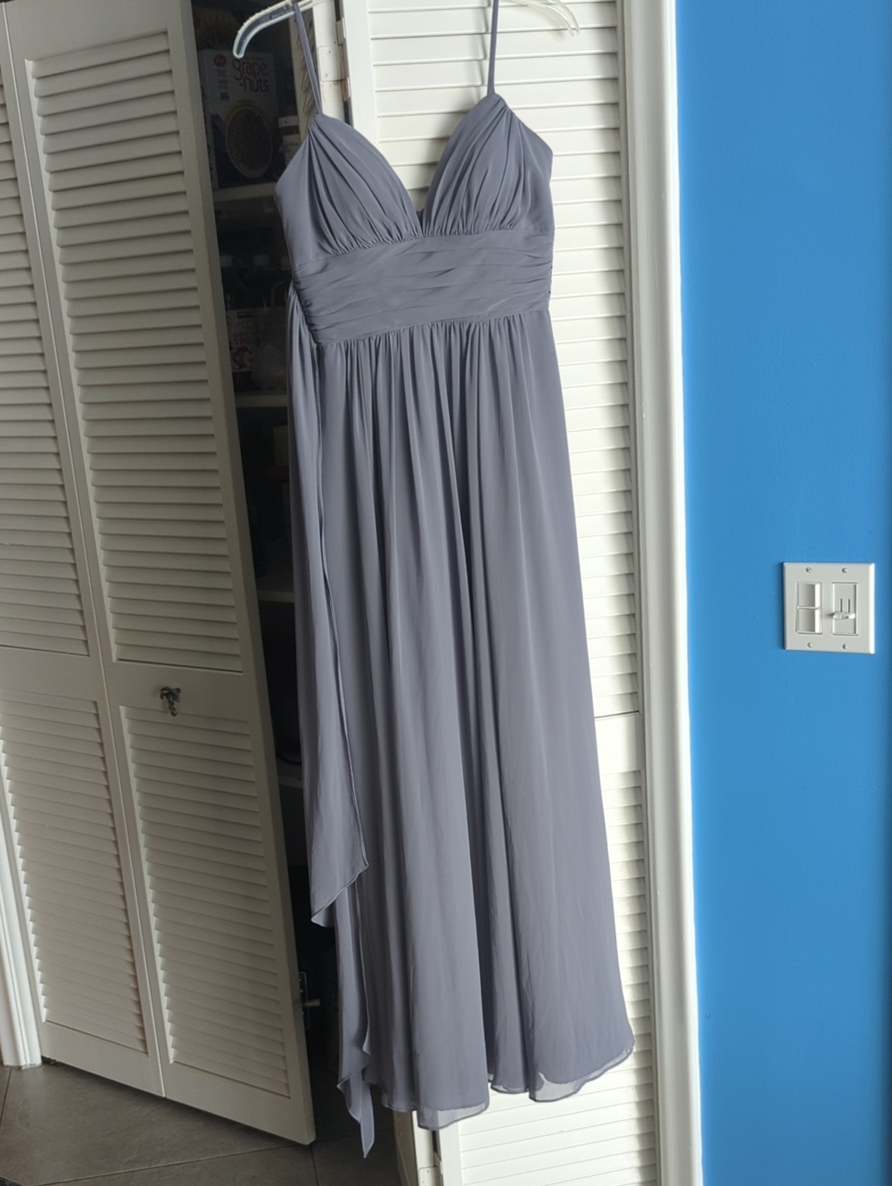 Bari Jay Gray Spaghetti-Strap Flowy Chiffon Evening Maxi Dress Homecoming Formal